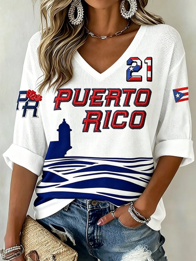 Women's Puerto Rico Print Casual T-Shirt