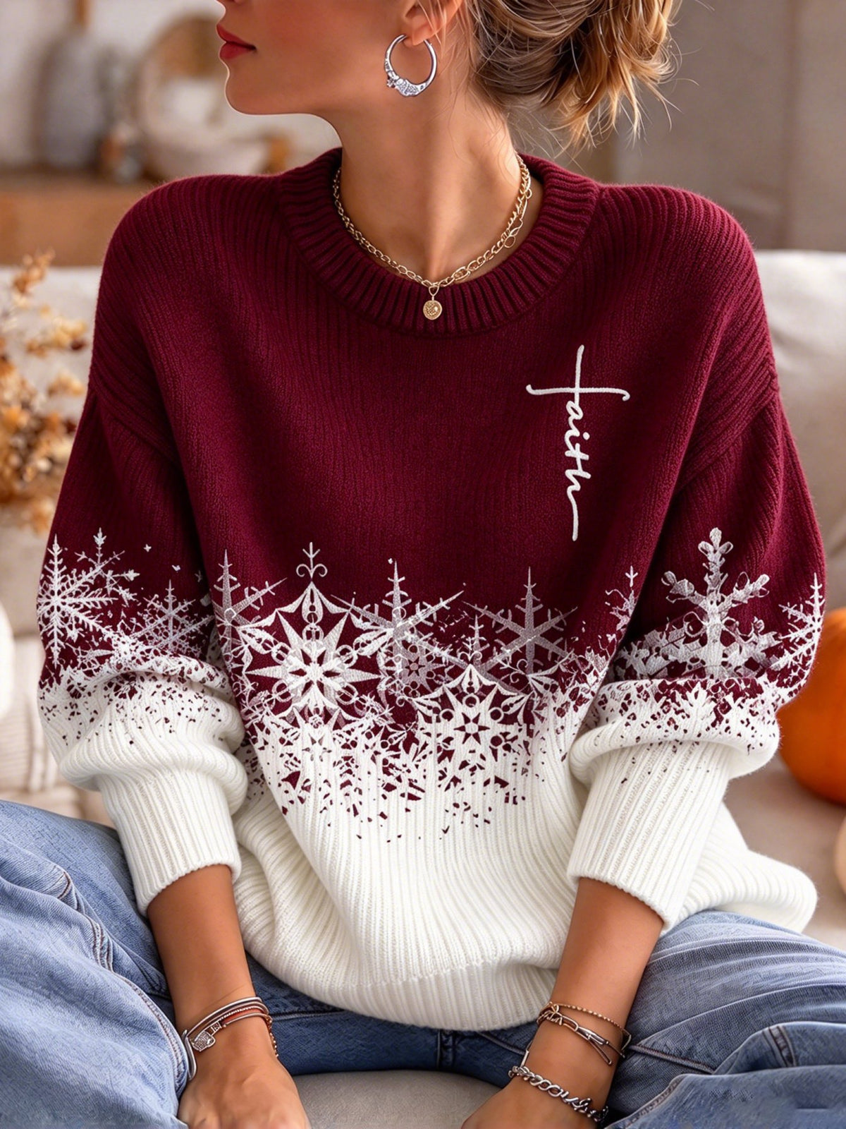 Women's Christmas Print Casual Knit Top