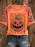 Women's Halloween Pumpkin Print Raglan Sleeve T-Shirt