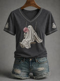 Women's Autumn Halloween Print Casual V-Neck T-Shirt