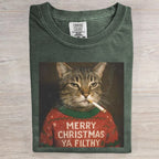 Funny Smoking Cat Christmas Art Print T-Shirt