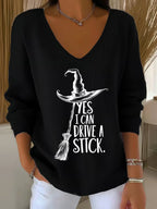 Women'S Witch "Yes I Can Drive A Stick"  Print Drop Shoulder Sweater