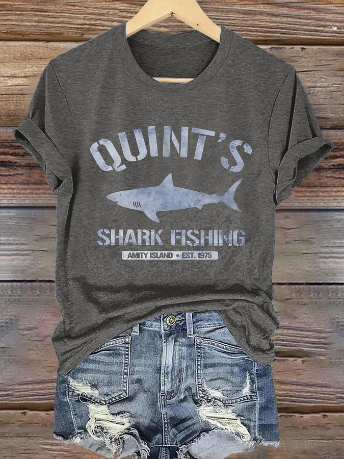 Women's Shark Fishing  Print T-Shirt