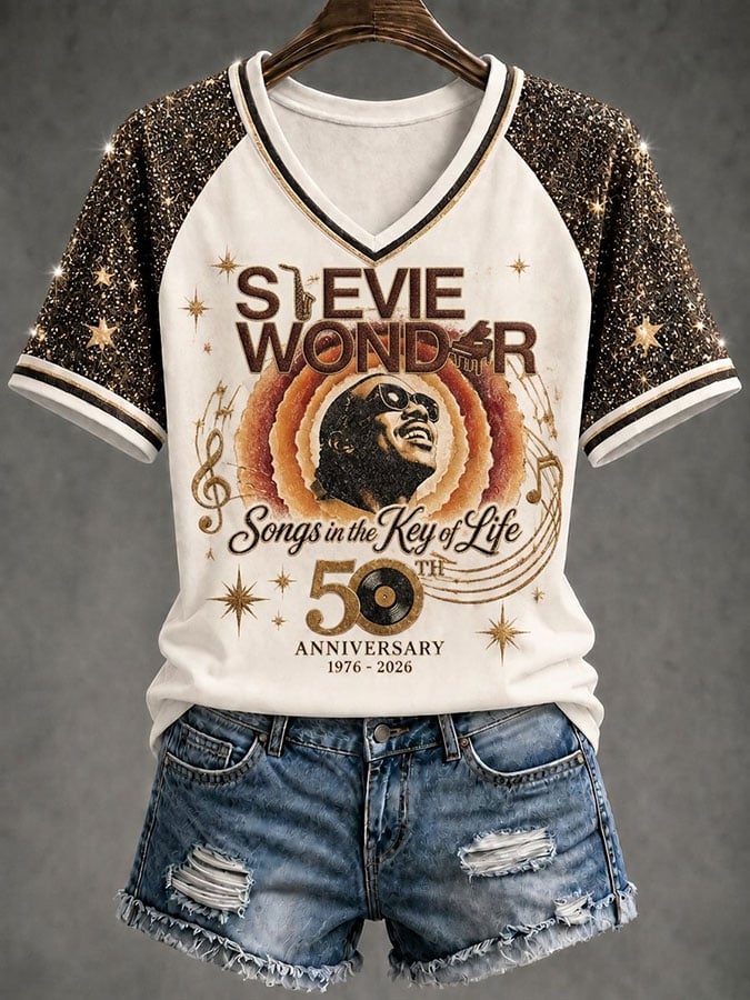 Women's Vintage Musical Art Print Casual T-shirt