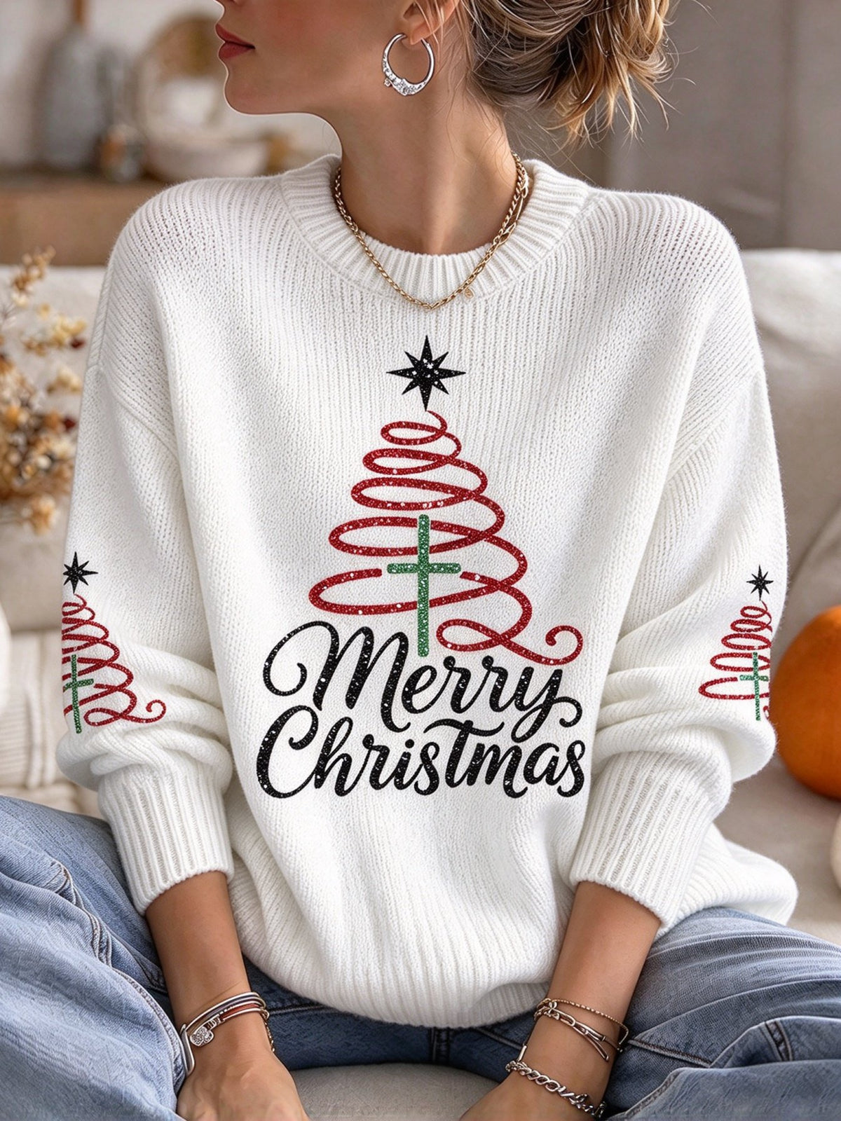 Women's Christmas Print Casual Knit Top