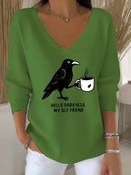 Women's Autumn Hello My Old Friend Crow Print Casual Top