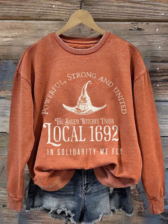 Women's The Salem Witches Union Local 1692 Print Round Neck Sweatshirt