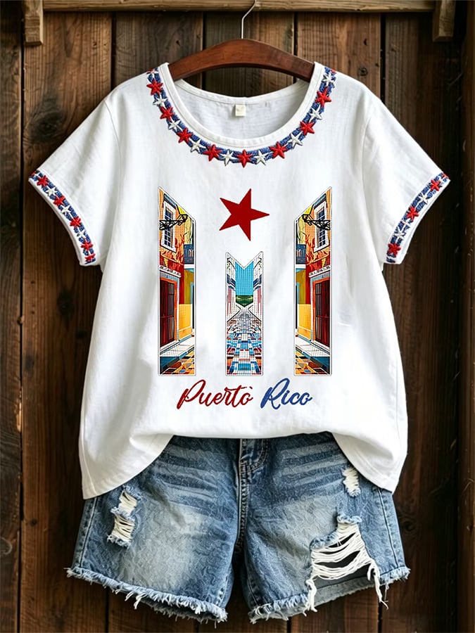 Women's Puerto Rican Print Short-Sleeve T-Shirt