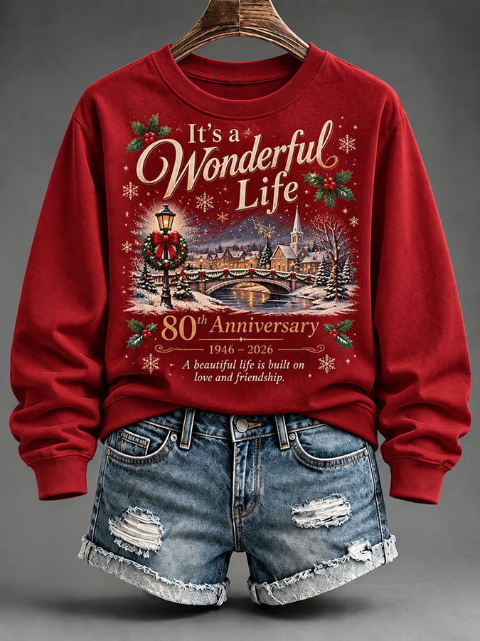 Women's It's A Wonderful Life Christmas Print Casual Sweatshirt