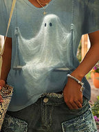 Halloween Women's Ghost Print T-Shirt