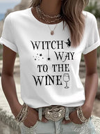 Women's Witch Way To The Wine Print Casual T-shirt