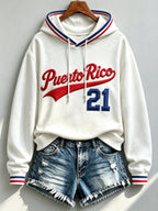 Women's Baseball-themed casual printed long-sleeve sweatshirt, No. 21
