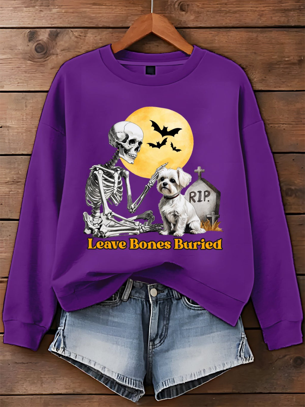 Dog Halloween Leave Bones Buried Art Printed Sweatshirt