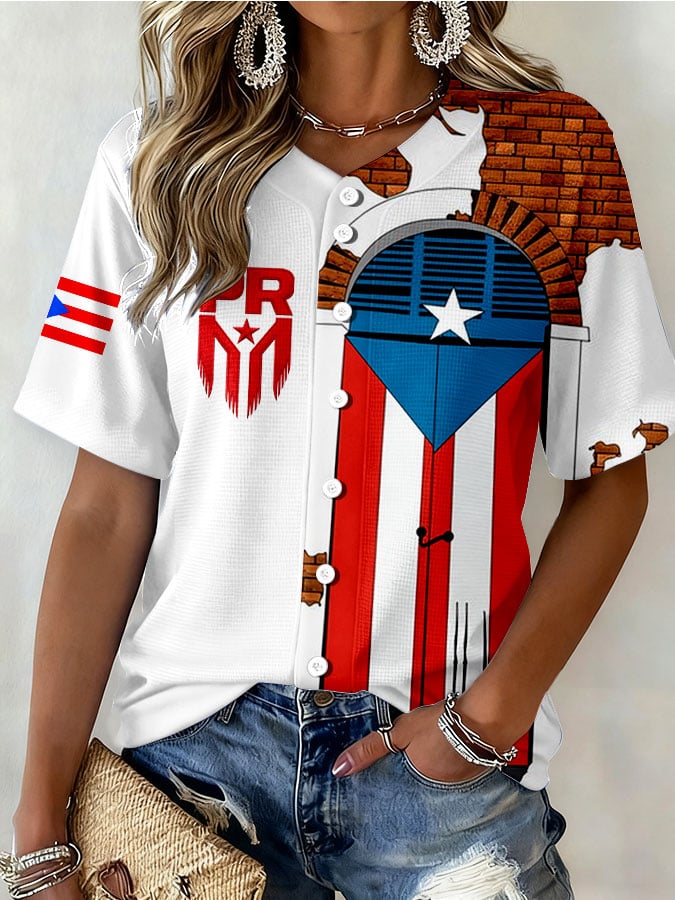Women's Puerto Rico Art Printed Baseball Jersey