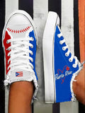 Women's Baseball Print Flat Canvas Shoes