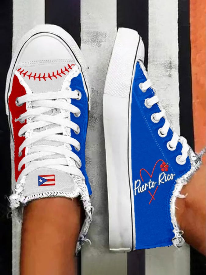 Women's Baseball Print Flat Canvas Shoes