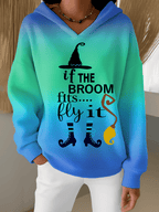 Women's Halloween Witch Print Furry Lined Hoodie