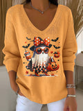 Halloween Fashion Ghost colorful casual Women's Printed Long Sleeve Top
