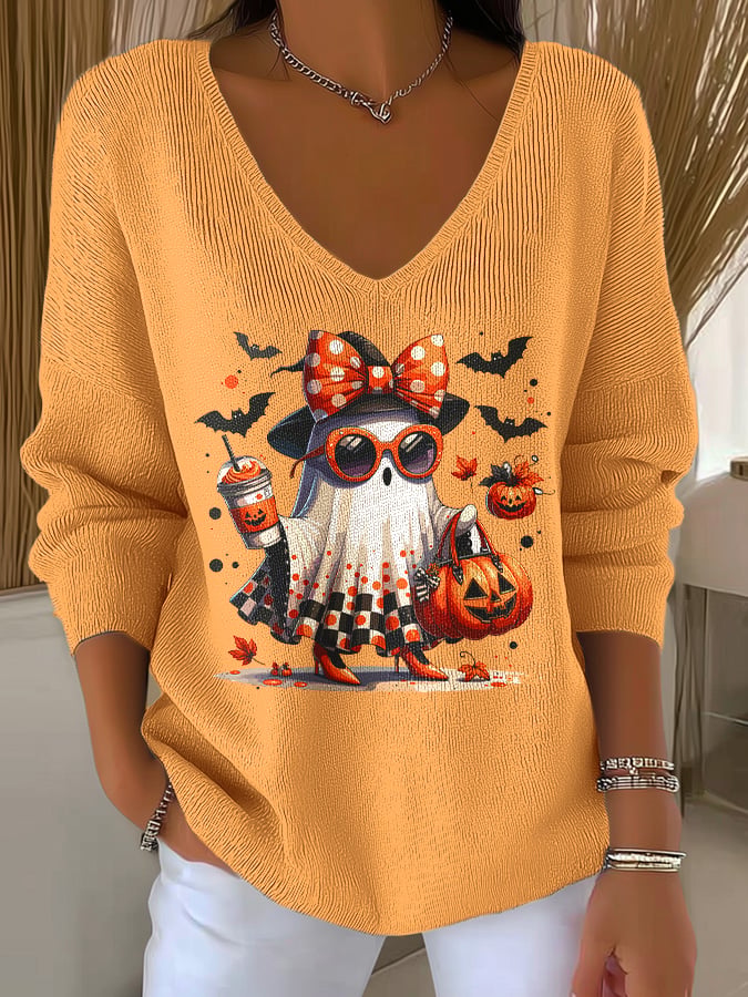 Halloween Fashion Ghost colorful casual Women's Printed Long Sleeve Top