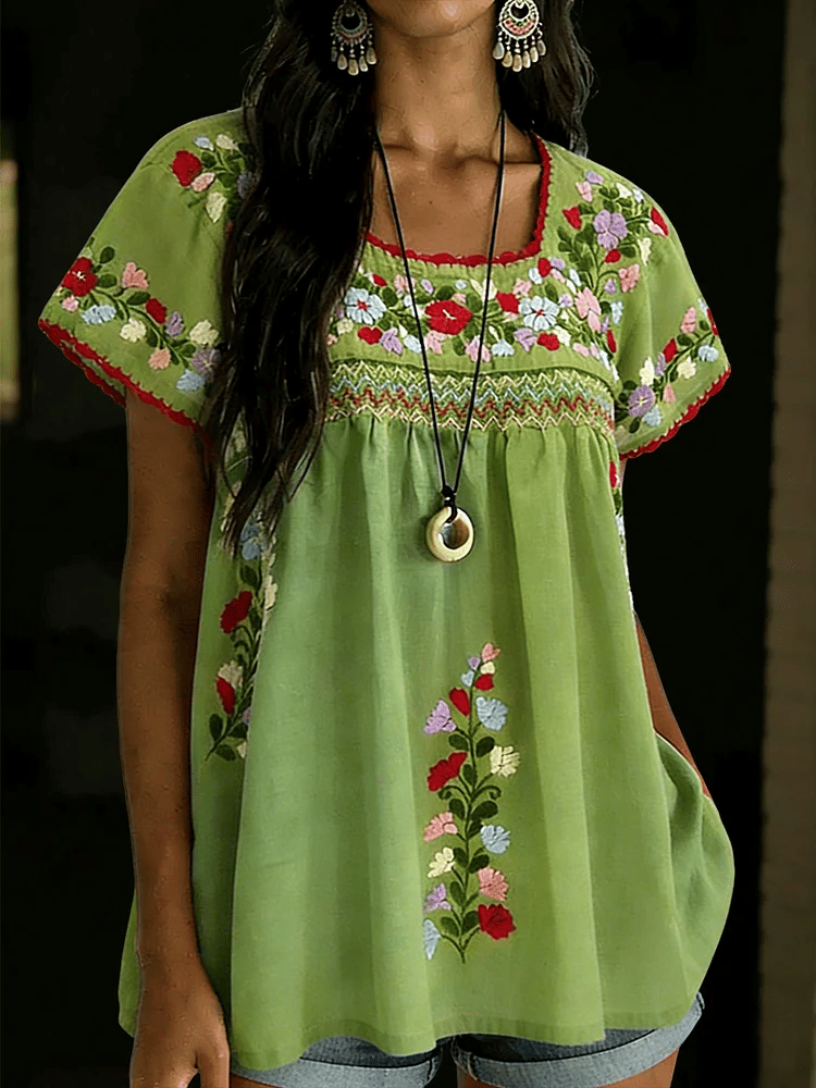 Women's Mexican Floral Cinco de Mayo Print Short Sleeves Shirt