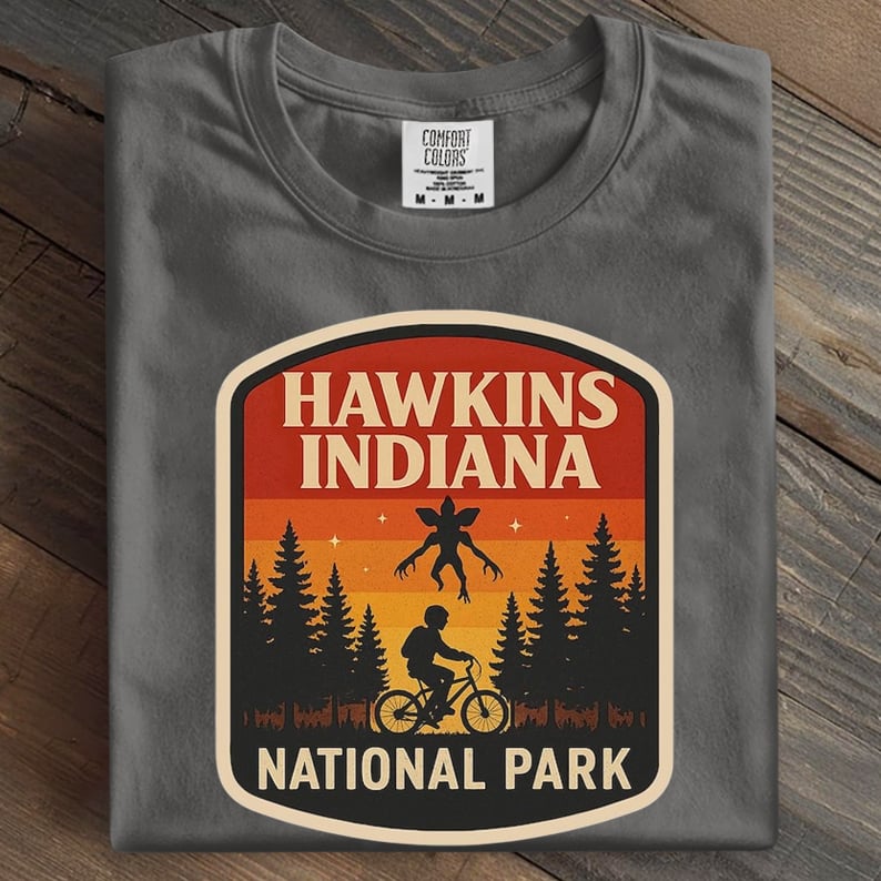 Hawkins Indiana National Park Upside Down 80s Horror Art Print Casual T-Shirt