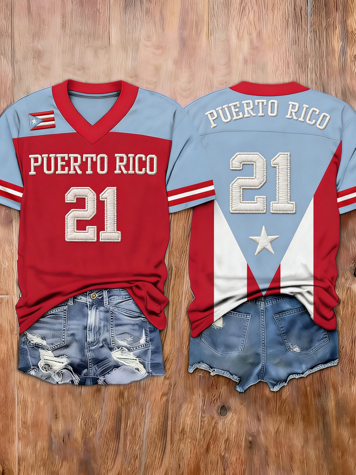 Women's Puerto Rico Size 21 V-neck Printed T-shirt