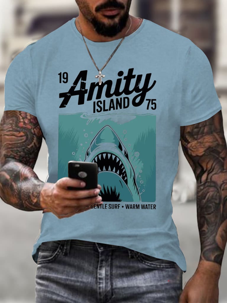 Men's Amity Island 1975 Printing T Shirt