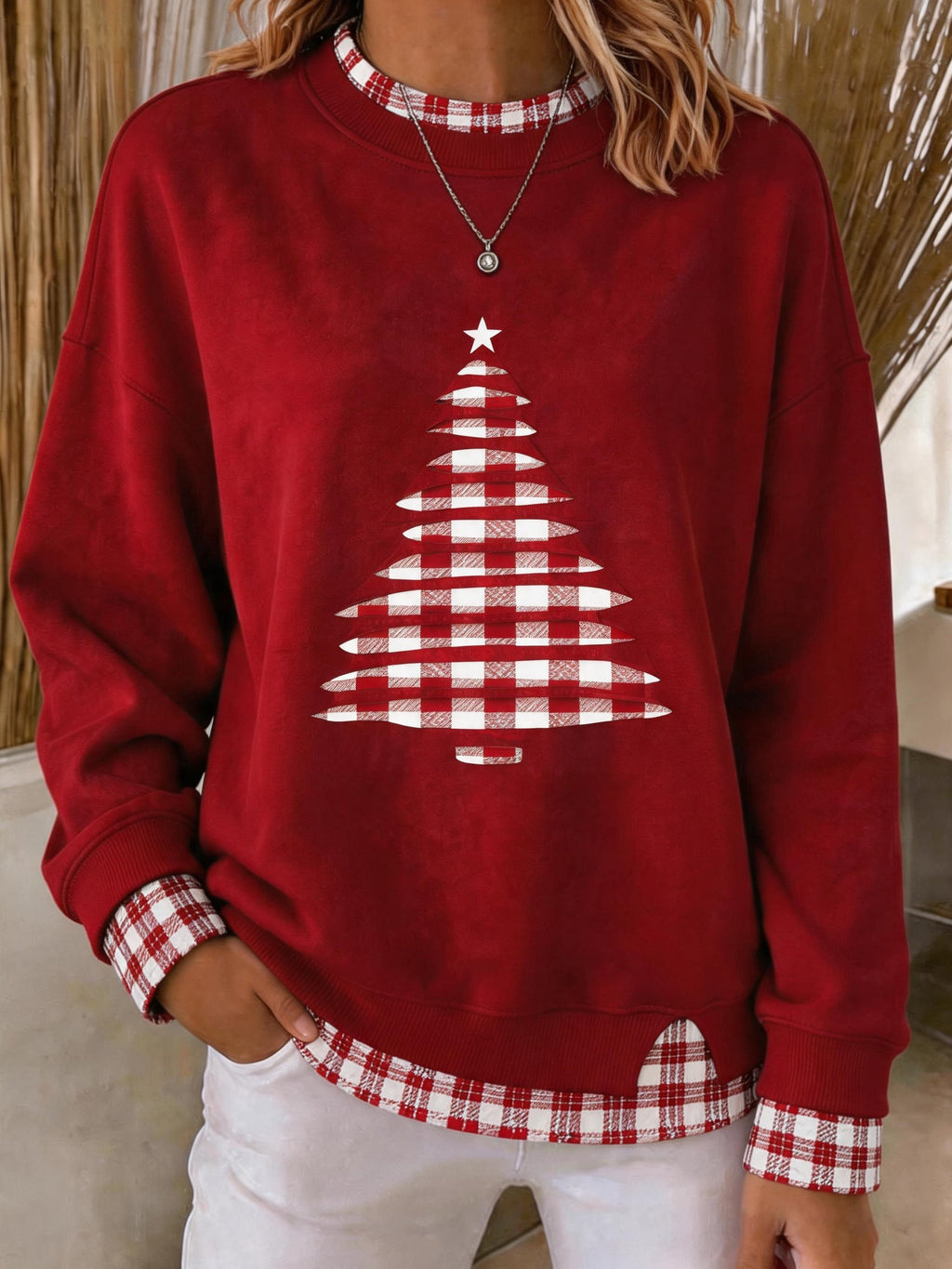 Women's Fabric Patchwork Faux Two-Piece Sweatshirt