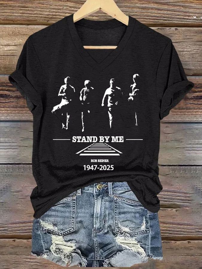 Women's Stand By Me Print V Neck T-shirt