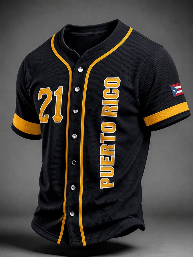 Men's Puerto Rico Baseball Print Short-Sleeve Shirt