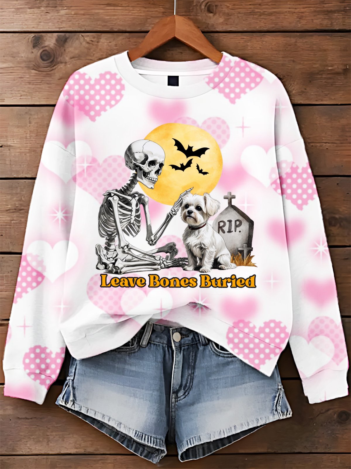 Dog Halloween Leave Bones Buried Art Printed Sweatshirt