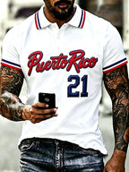 Men's Puerto Rico Baseball Print Polo Shirt