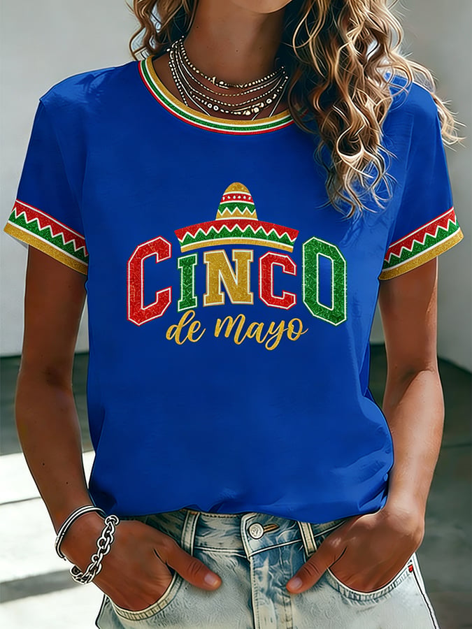 Women's Mexican Art Cinco de Mayo Print  T-shirt
