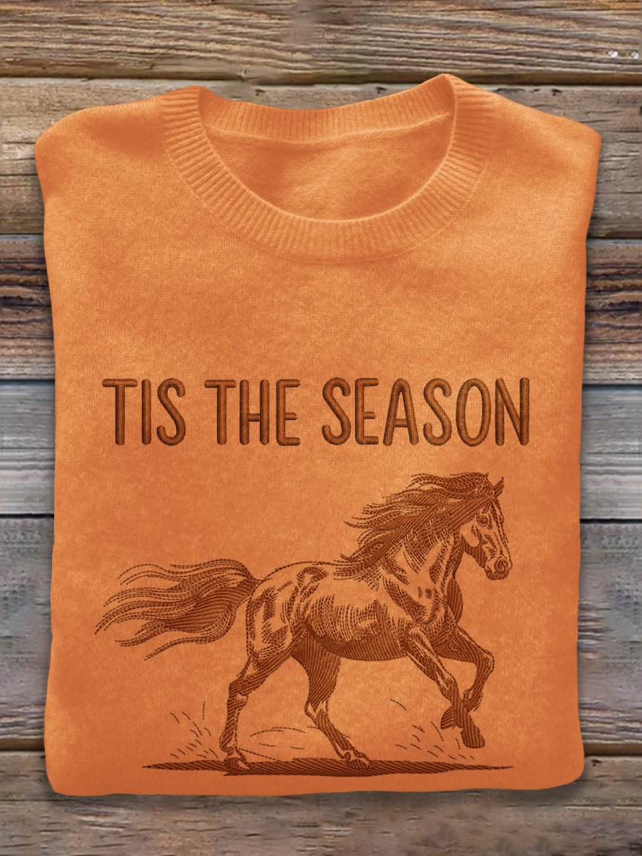 Tis The Season Autumn Horse Animal Art Print Thin Sweater