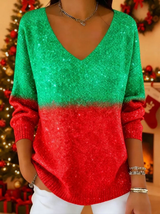 Women's Casual Printed Long-Sleeved Knit Top