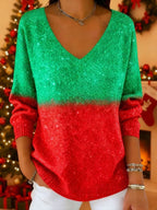 Women's Casual Printed Long-Sleeved Knit Top