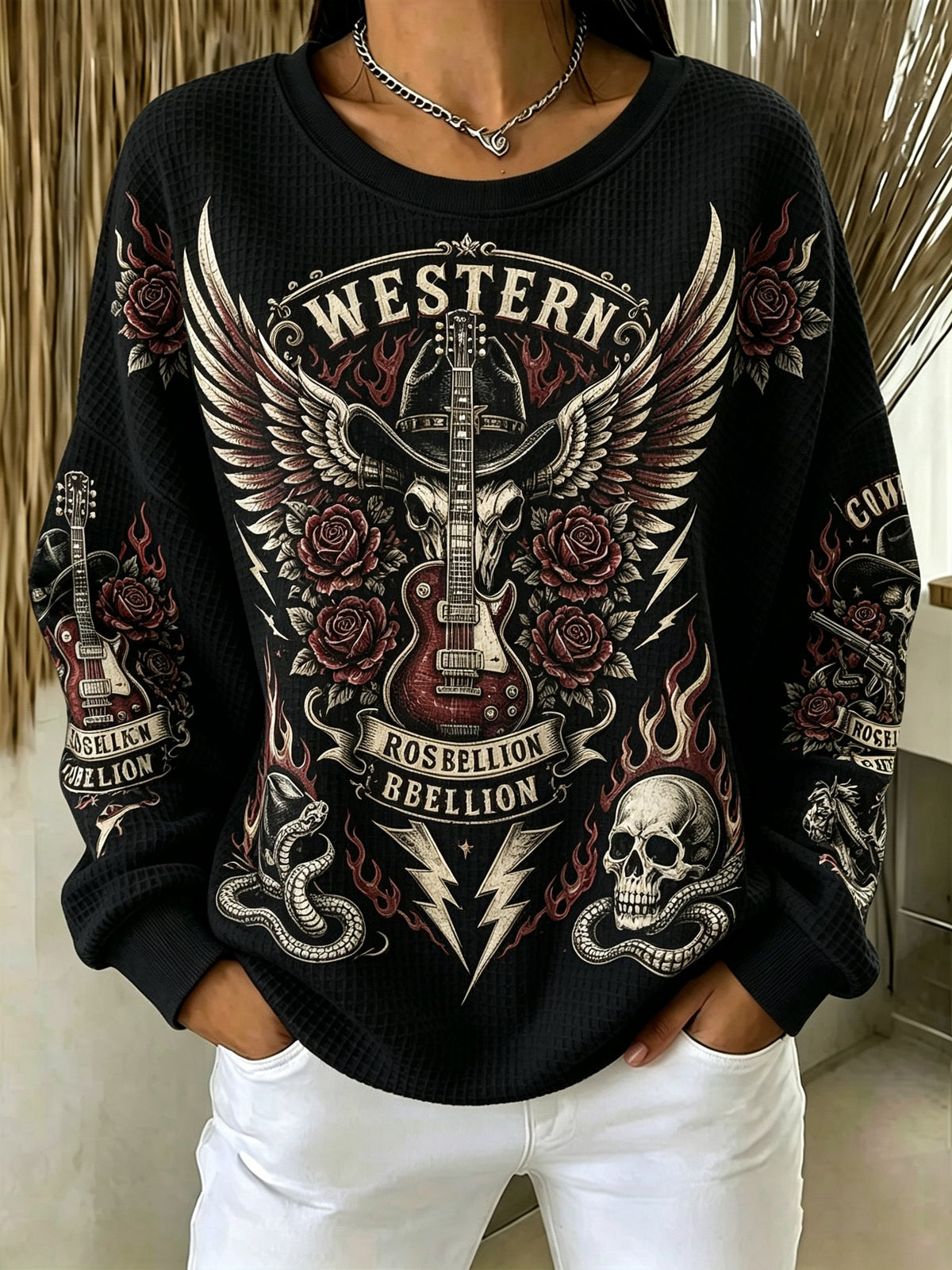 Women's Casual Art Printed Round Neck Hoodie
