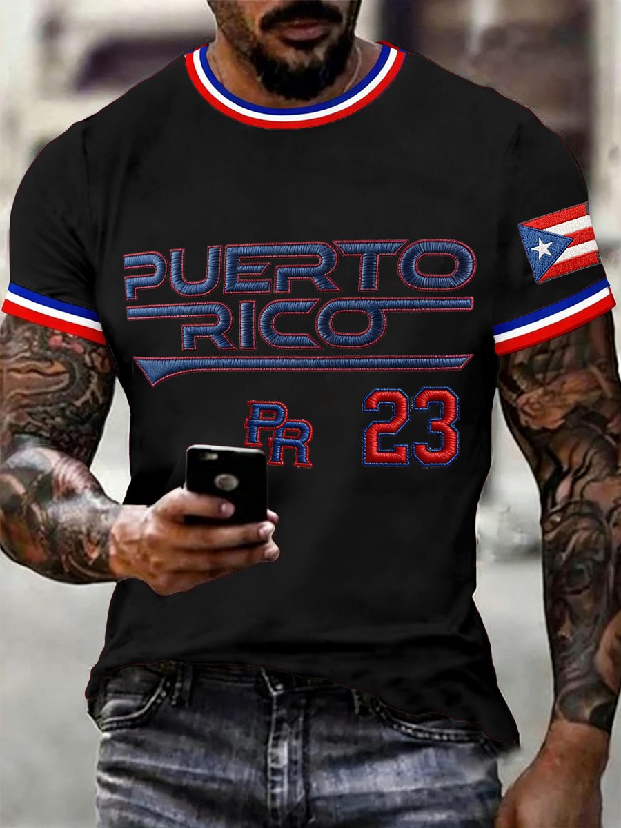 Men's Puerto Rico Baseball Print Casual T-shirt