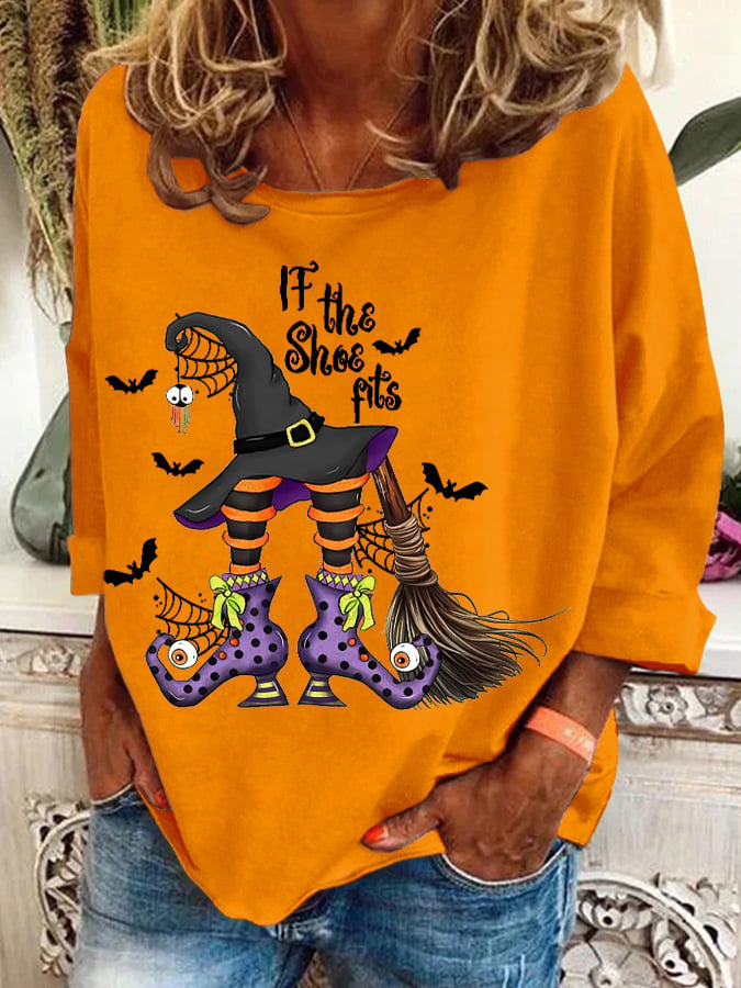 Women's Halloween If The Shoe Fits Printed Crew Neck Sweatshirt