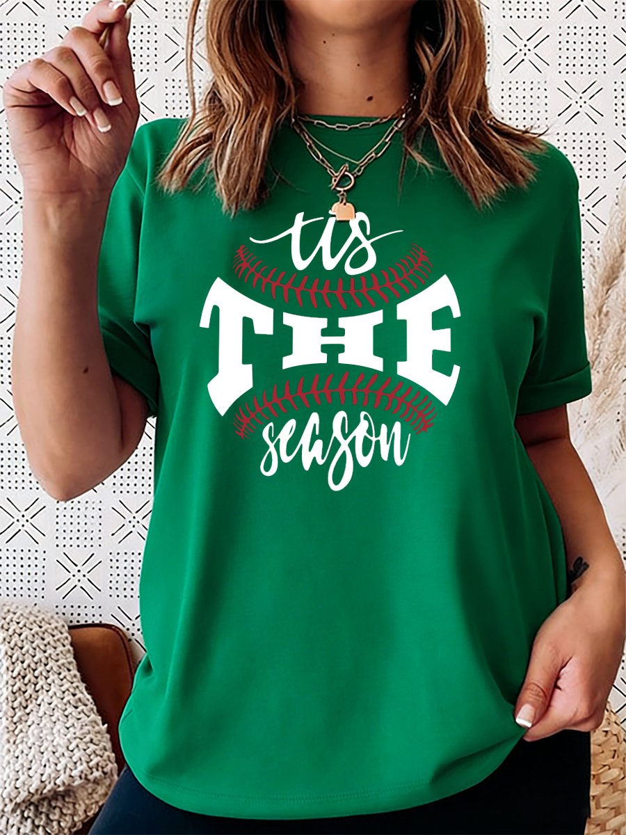 Women's Fashion Love Baseball Print Crew Neck T-Shirt