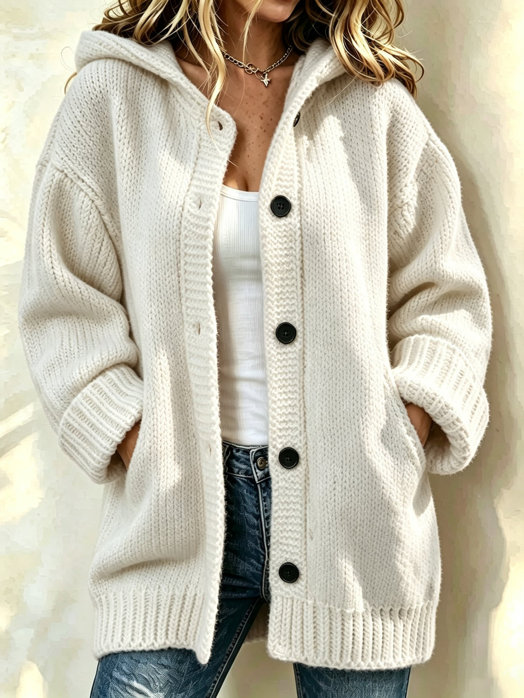 Women's Casual Printed Knitted Fabric Plush Jacket Cardigan
