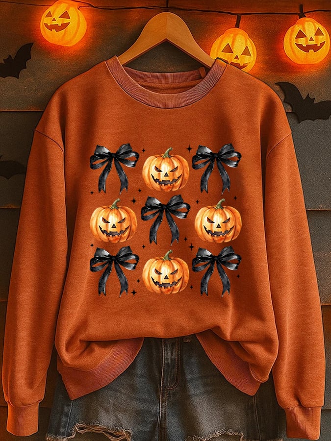 Women's Halloween Pumpkin Print Sweatshirt