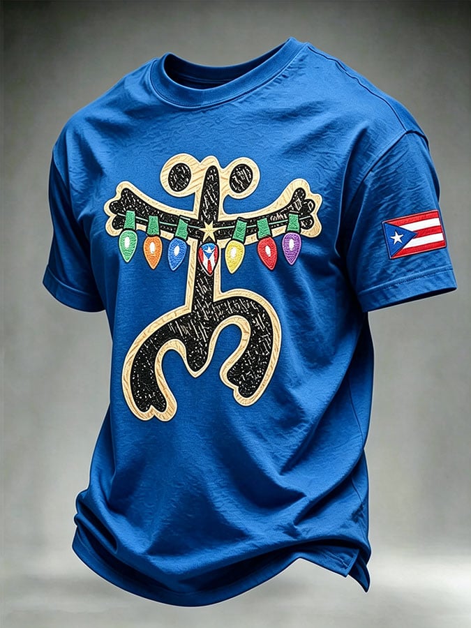 Men's Puerto Rico Christmas Print Casual T-Shirt