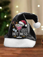 Unisex Christmas Santa's Favorite Hot Mess Print Plush Hat