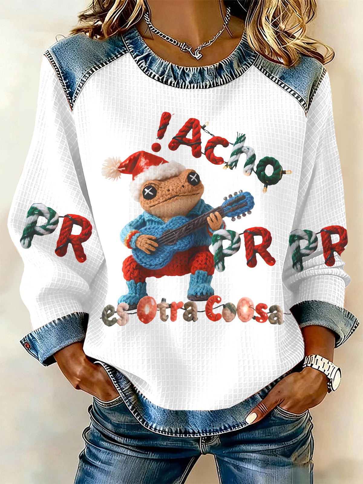 Puerto Rico Christmas Printed Patchwork Casual Sweatshirt