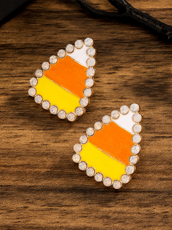Halloween Color-Block Rhinestone Drip-Glaze Novelty Pumpkin Earrings
