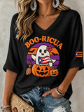 Women's Halloween In Puerto Rico Print Waffle-Knit Top