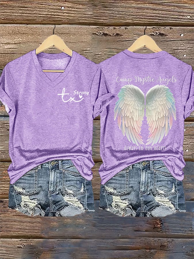 Women's Mysterious Camp Angels Are Forever in Our Hearts Printed Casual T-shirt