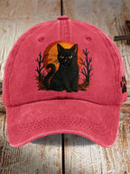 Unisex Distressed Washed Cute Cat Print Hat