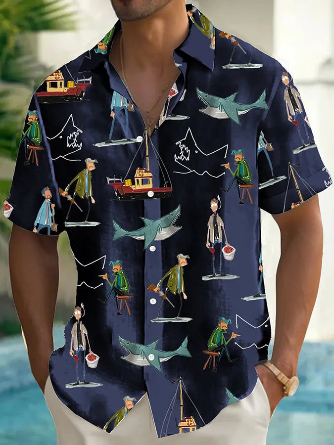 Men's Shark Art Print Casual Shirt